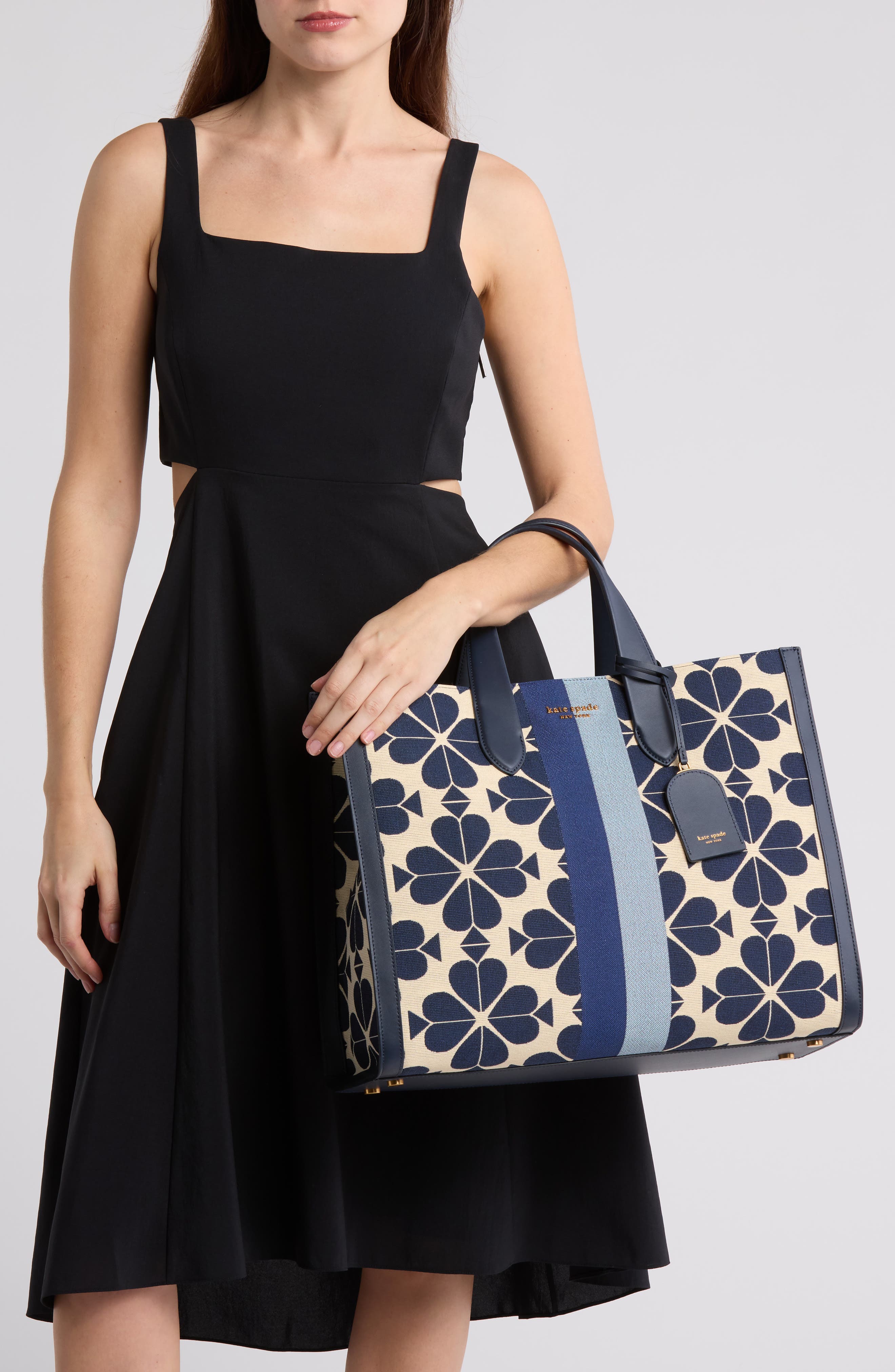 Kate Spade New York oversize spade flower jacquard stripe manhattan tote bag, Alternate, color, 