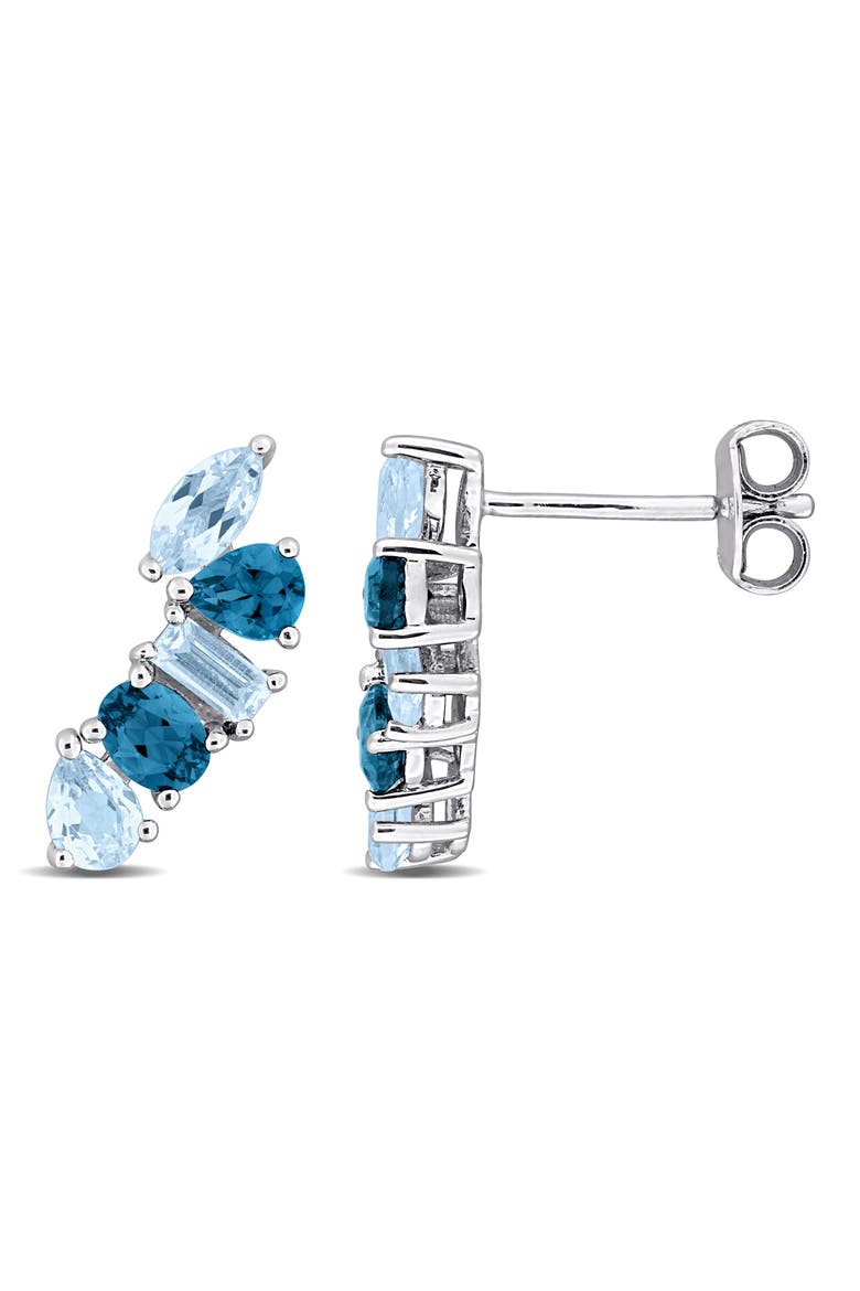 Sterling Silver Multi-Shaped Blue Topaz Climber Earrings, Main, color, BLUE
