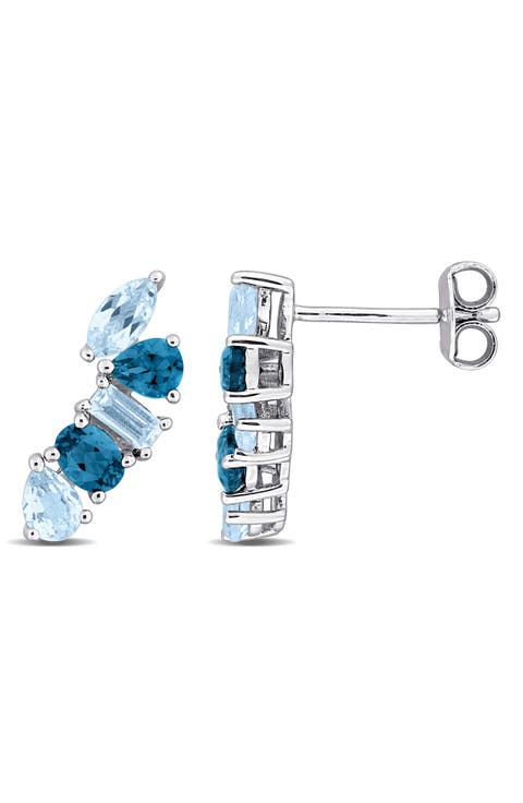Sterling Silver Multi-Shaped Blue Topaz Climber Earrings