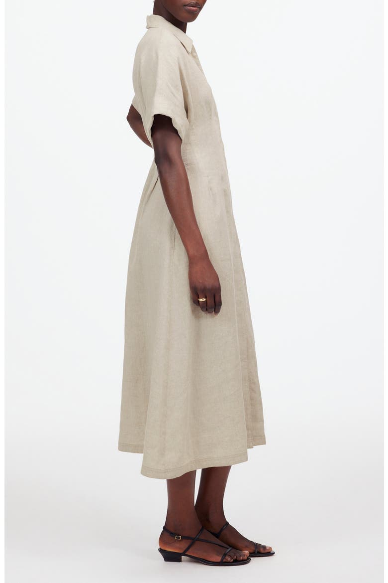 Pleated Button Front Linen Midi Shirtdress, Alternate, color, OAT COLOR LINEN