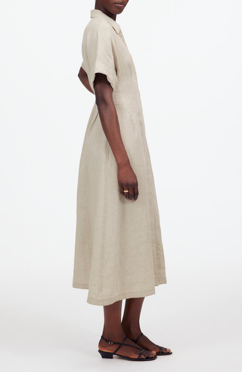 Madewell Pleated Button Front Linen Midi Shirtdress, Alternate, color,