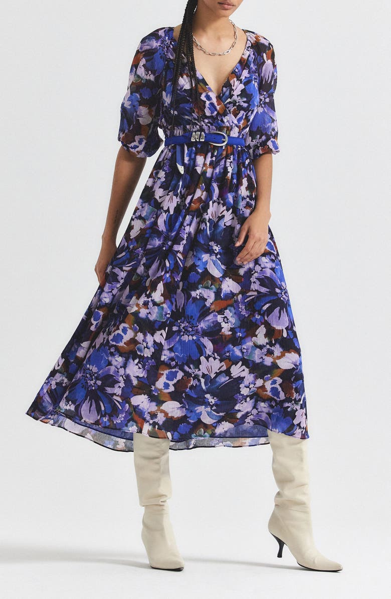 Derek Lam 10 Crosby Katie Floral Midi Dress, Main, color, Topaz Multi