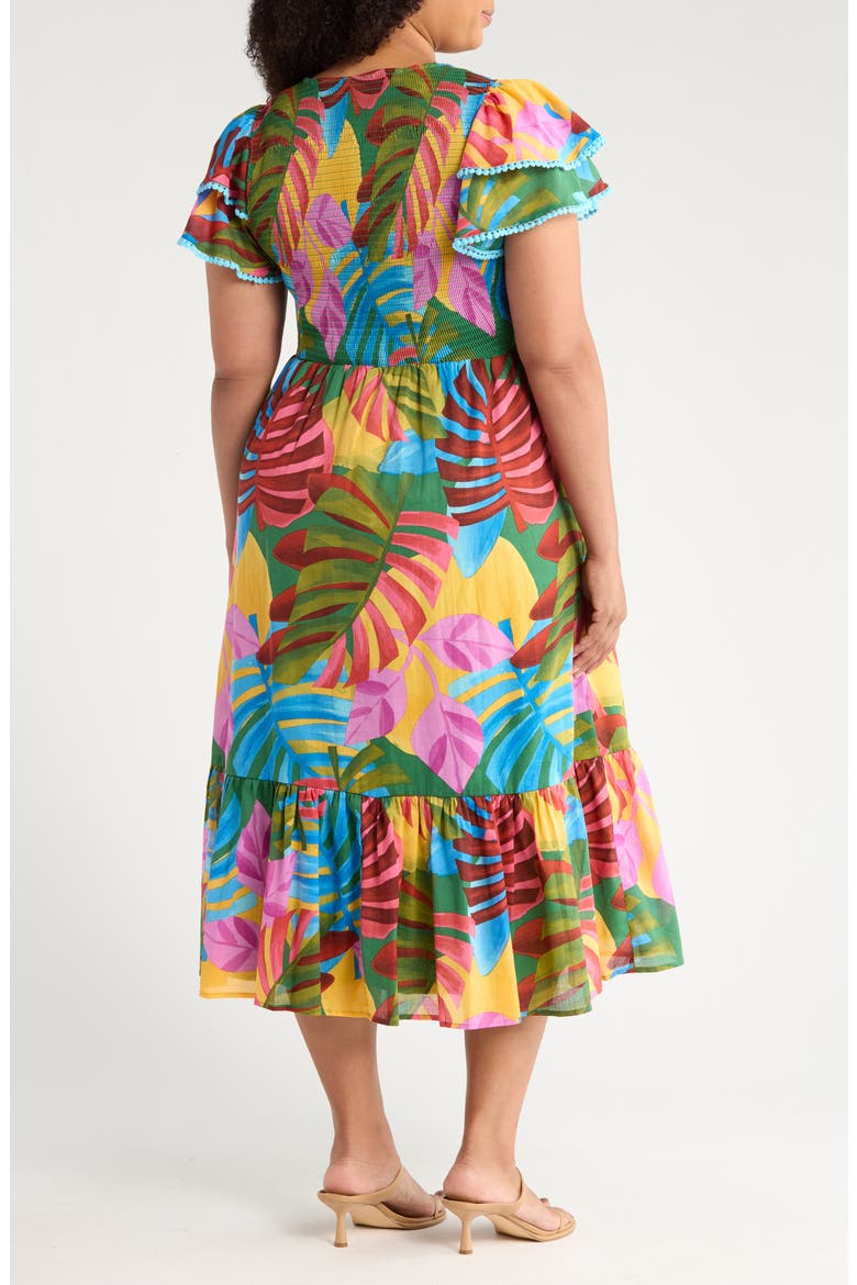 Tropical Print Midi Dress, Alternate, color, KELLY GREEN