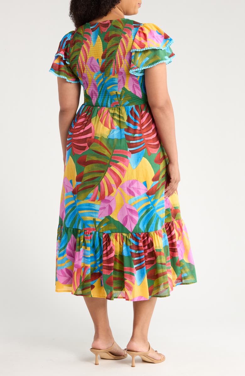SUGARLIPS Tropical Print Midi Dress, Alternate, color, Kelly Green