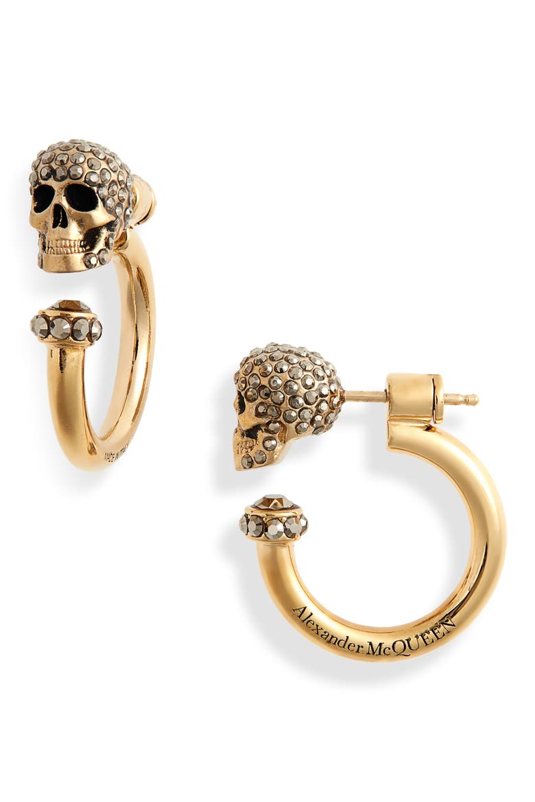 Alexander McQueen Skull Huggie Hoop Earrings, Main, color, GOLD