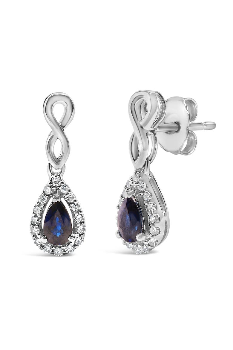10K White Gold Pear Blue Sapphire 1/7 Ct Diamond Infinity Drop and Dangle Earrings, Alternate, color, White