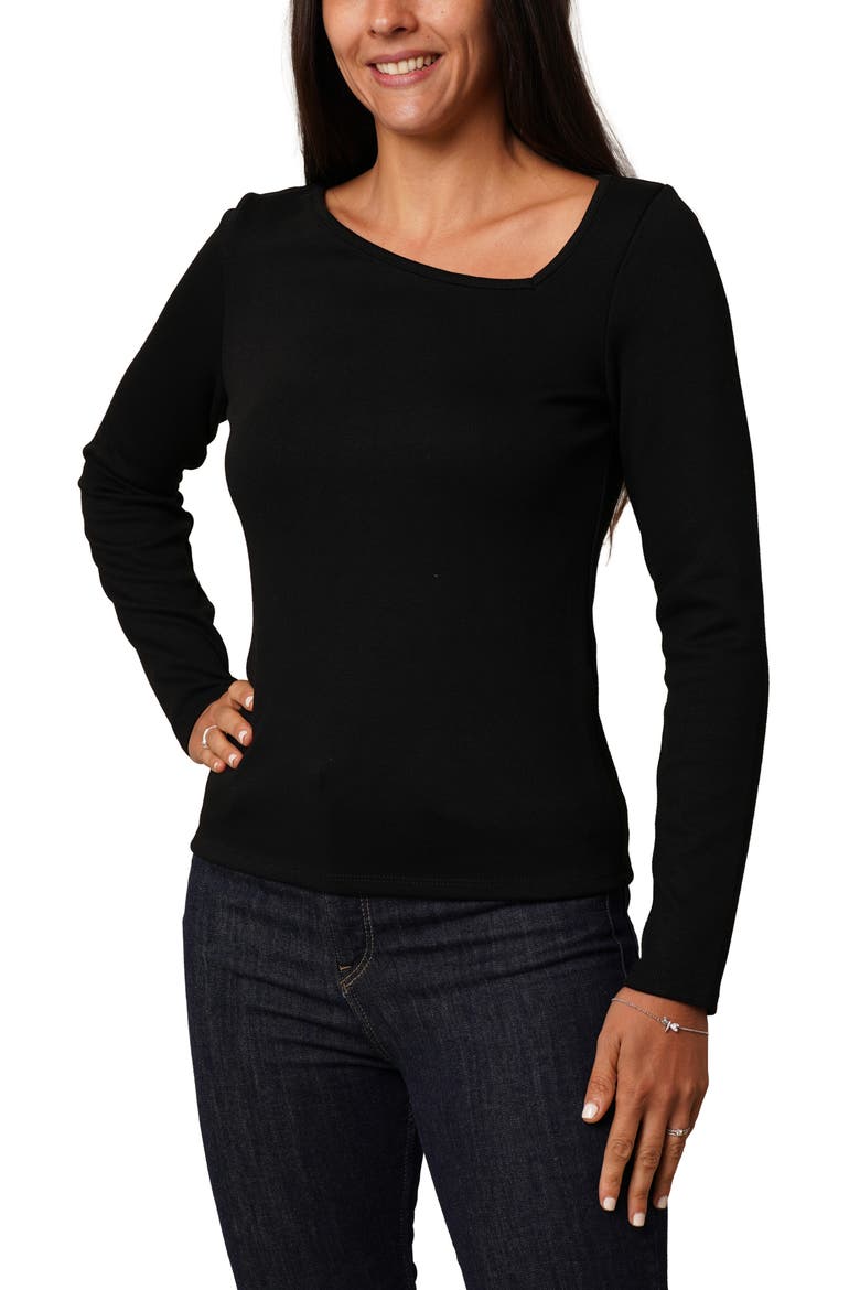 Asymmetric Neck Long Sleeve Top, Alternate, color, BLACK