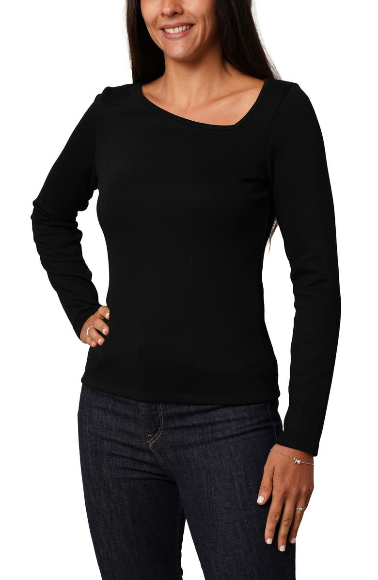 CYRUS Asymmetric Neck Long Sleeve Top, Alternate, color, Black