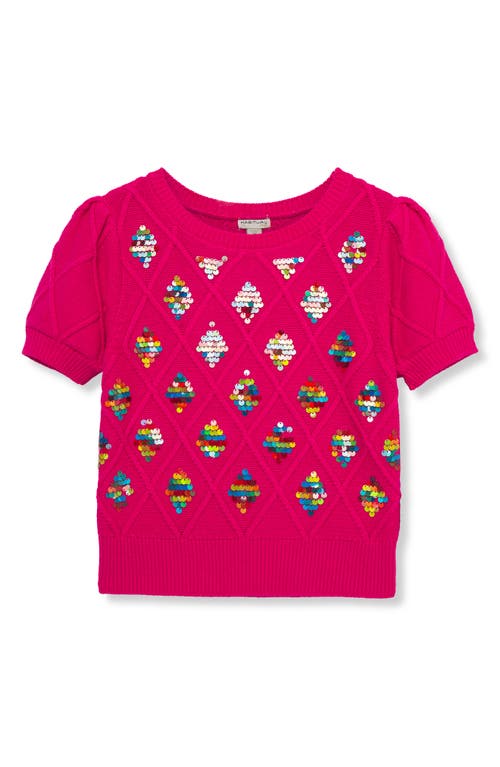 Shop Habitual Kids Kids' Paillette Short Sleeve Sweater In Fuchsia