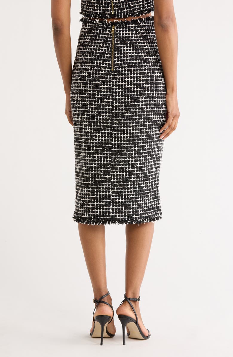 L'AGENCE Tai Snap Front Tweed Midi Skirt, Alternate, color, Black/ Ecru