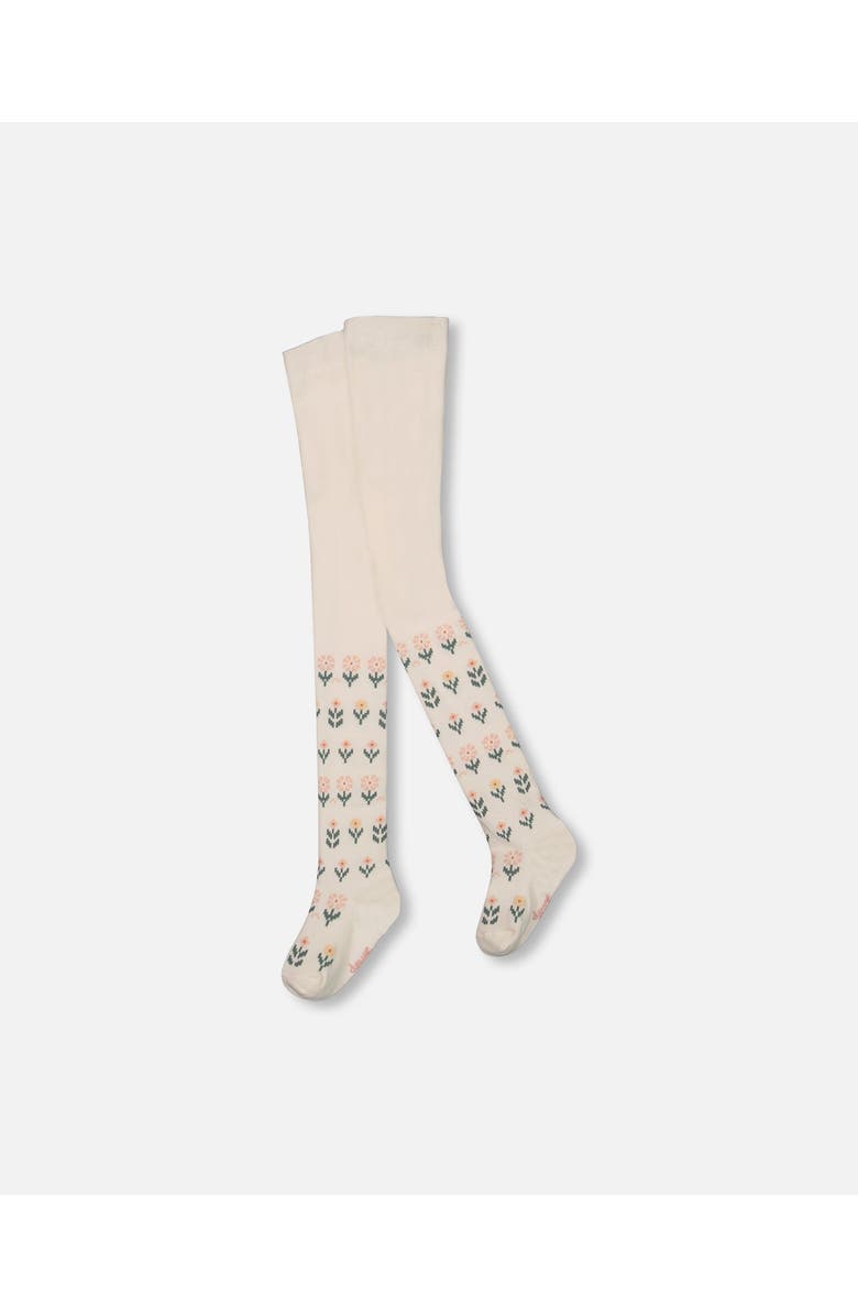 Deux par Deux Baby Girl's Jacquard Tights Off White With Flowers, Main, color, 