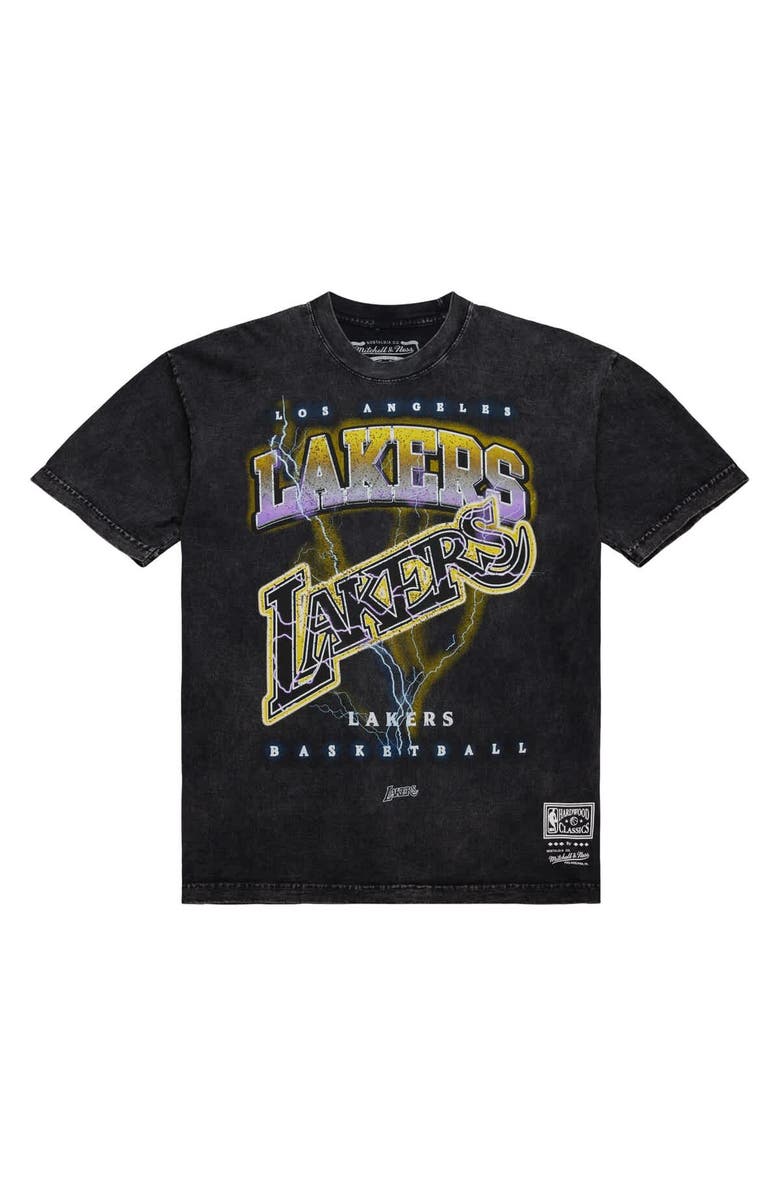Mitchell & Ness Unisex Mitchell & Ness Black Los Angeles Lakers Hardwood Classics Vintage Voltage Premium Heavyweight T-Shirt, Alternate, color,