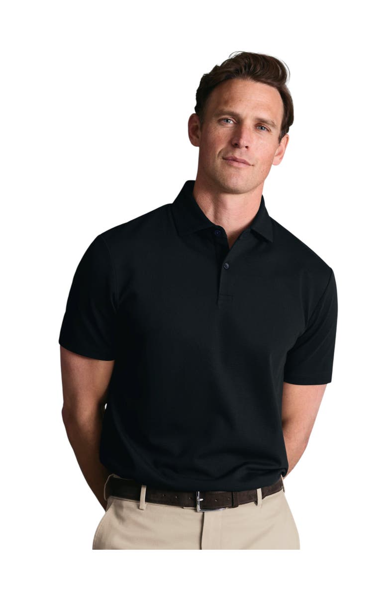 Charles Tyrwhitt Short Sleeve Cotton Stretch Smart Pique Polo, Alternate, color, Black
