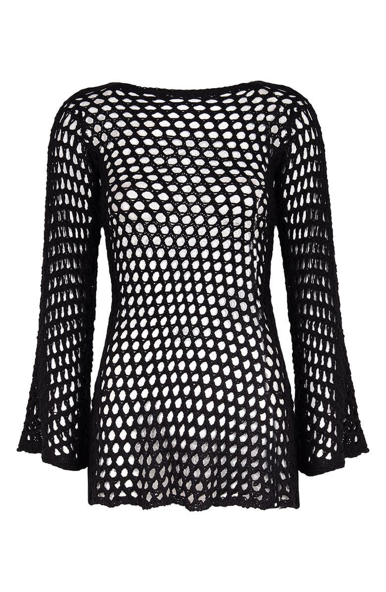 ViX Paula Hermanny Belle Crochet Long Sleeve Cover-Up Dress, Alternate, color, 