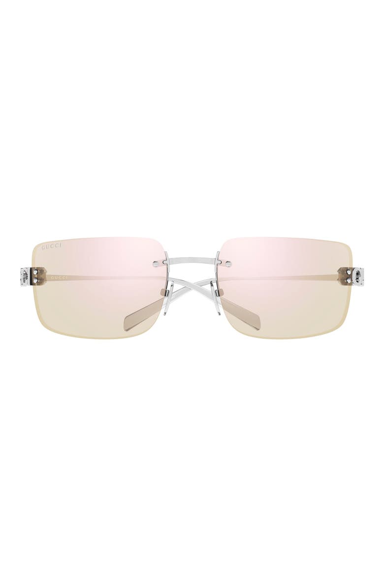 61mm Rectangular Sunglasses, Main, color, SILVER