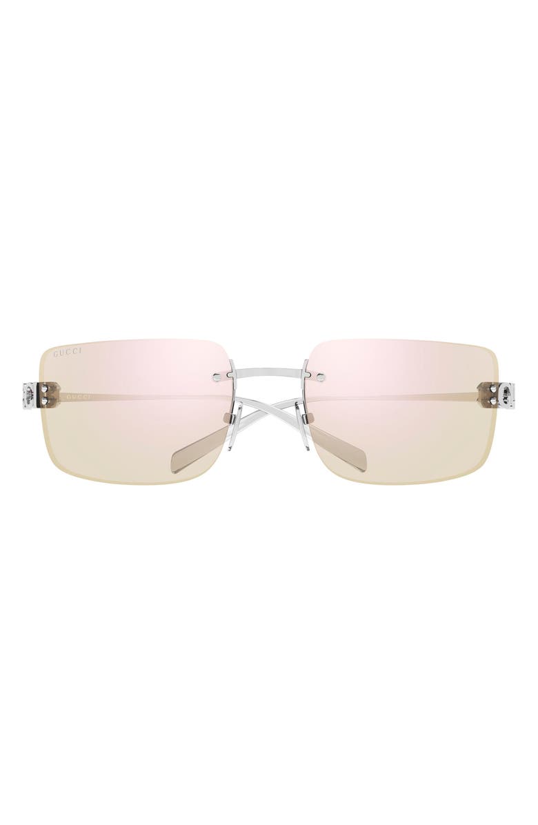 Gucci 61mm Rectangular Sunglasses, Main, color, Silver