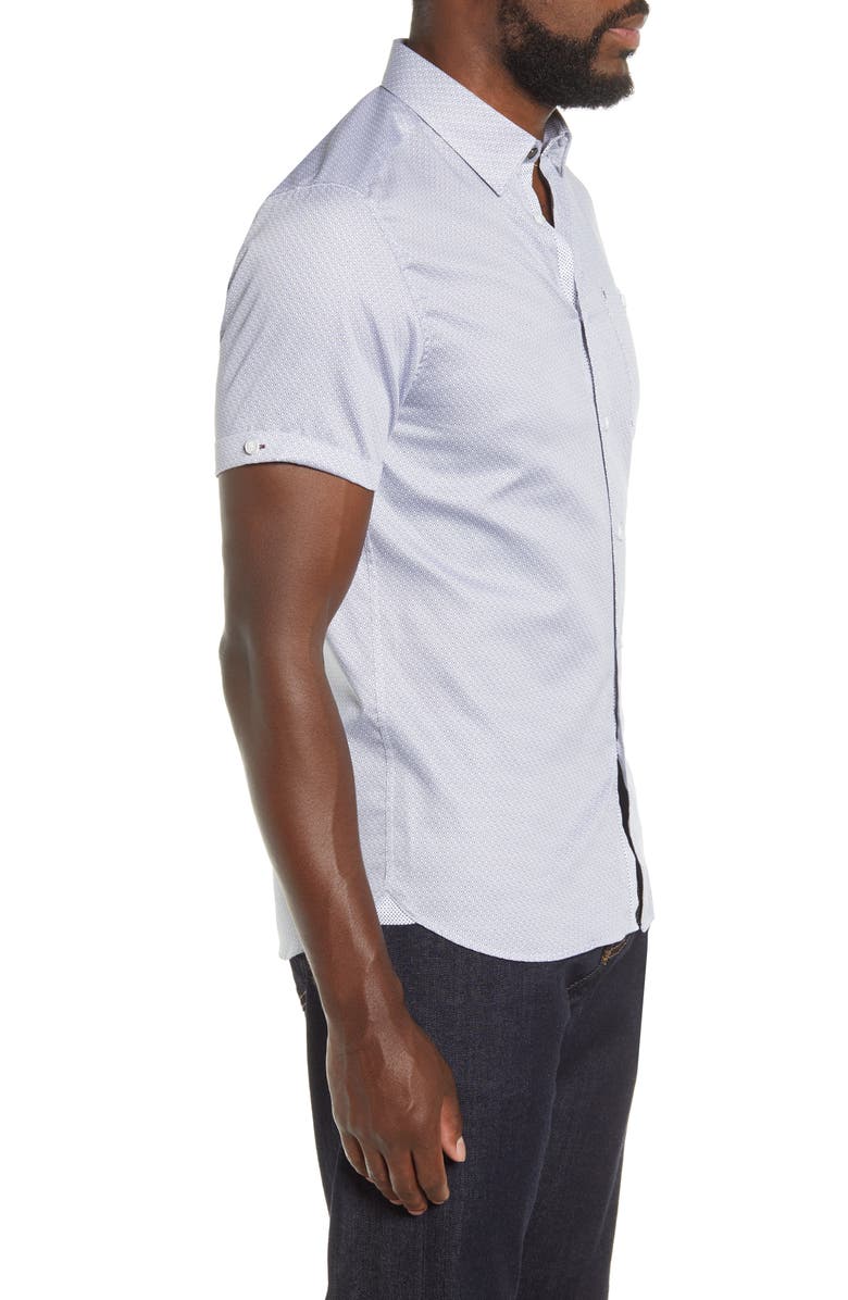 Ted Baker London Slim Fit Geo Print Short Sleeve Button-Up Shirt, Alternate, color, 