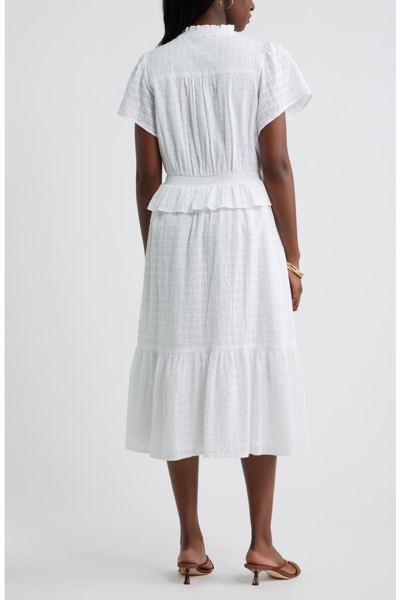 Lace Trim Peplum Midi Dress, Alternate, color, WHITE
