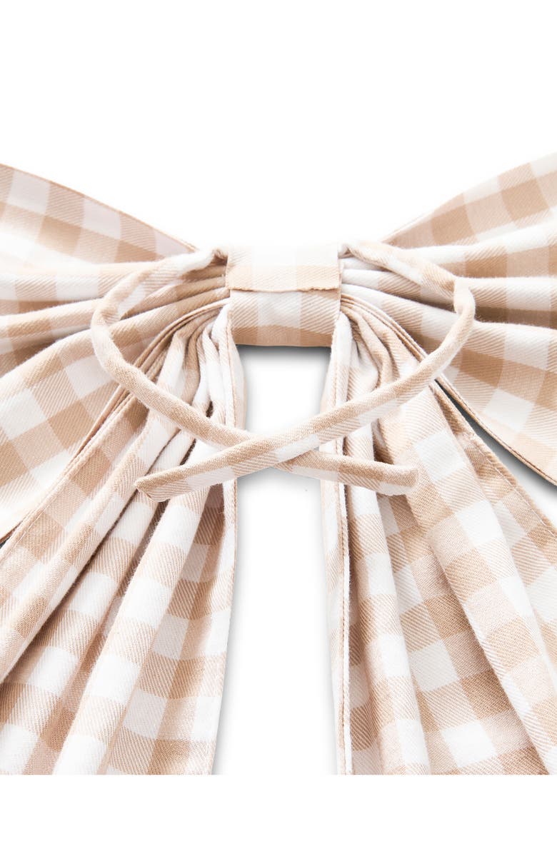 Petite Plume Camel Gingham Cotton Wreath Bow, Alternate, color, Beige