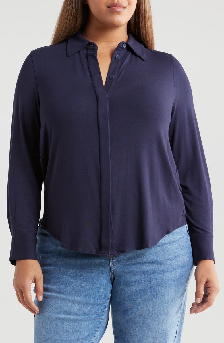 Universal Standard Elbe Button-Up Shirt, Main, color, Midnight