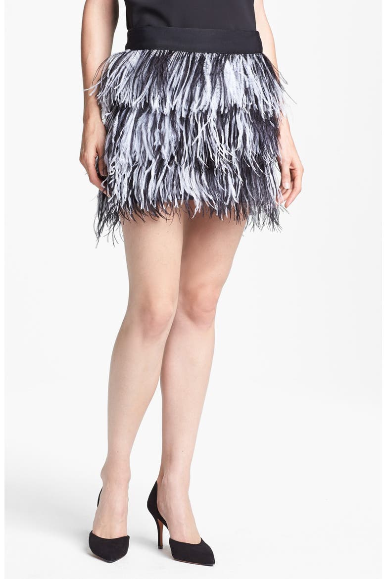 Ostrich Feather Miniskirt, Main, color, BLACK/ WHITE