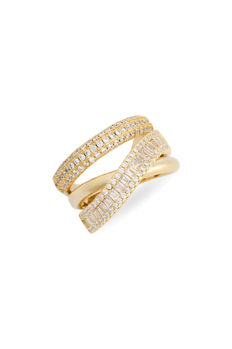 Cubic Zirconia Crisscross Band Ring, Main, color, CLEAR- GOLD