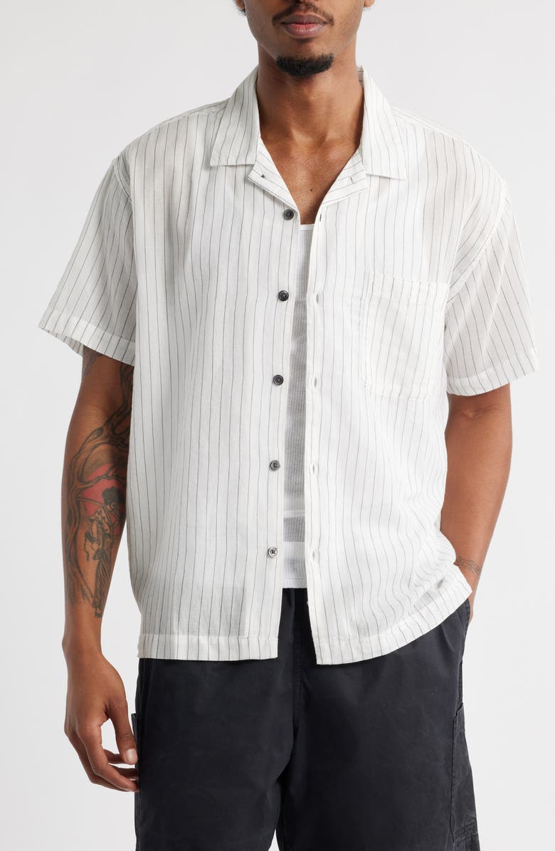 Obey Donnie Stripe Short Sleeve Cotton Button-Up Shirt, Main, color,