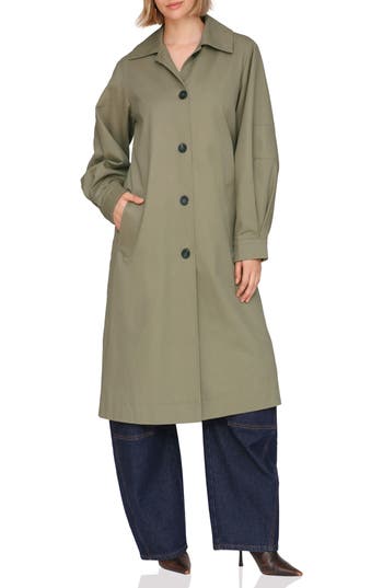 Avec Les Filles Stripe Back Balloon Sleeve Coat In Green
