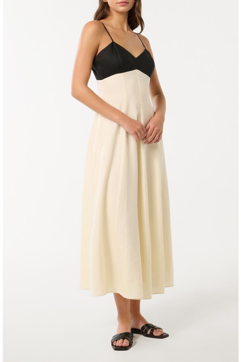 Ada Colorblock Linen Midi Sundress, Alternate, color, CREAM / BLACK
