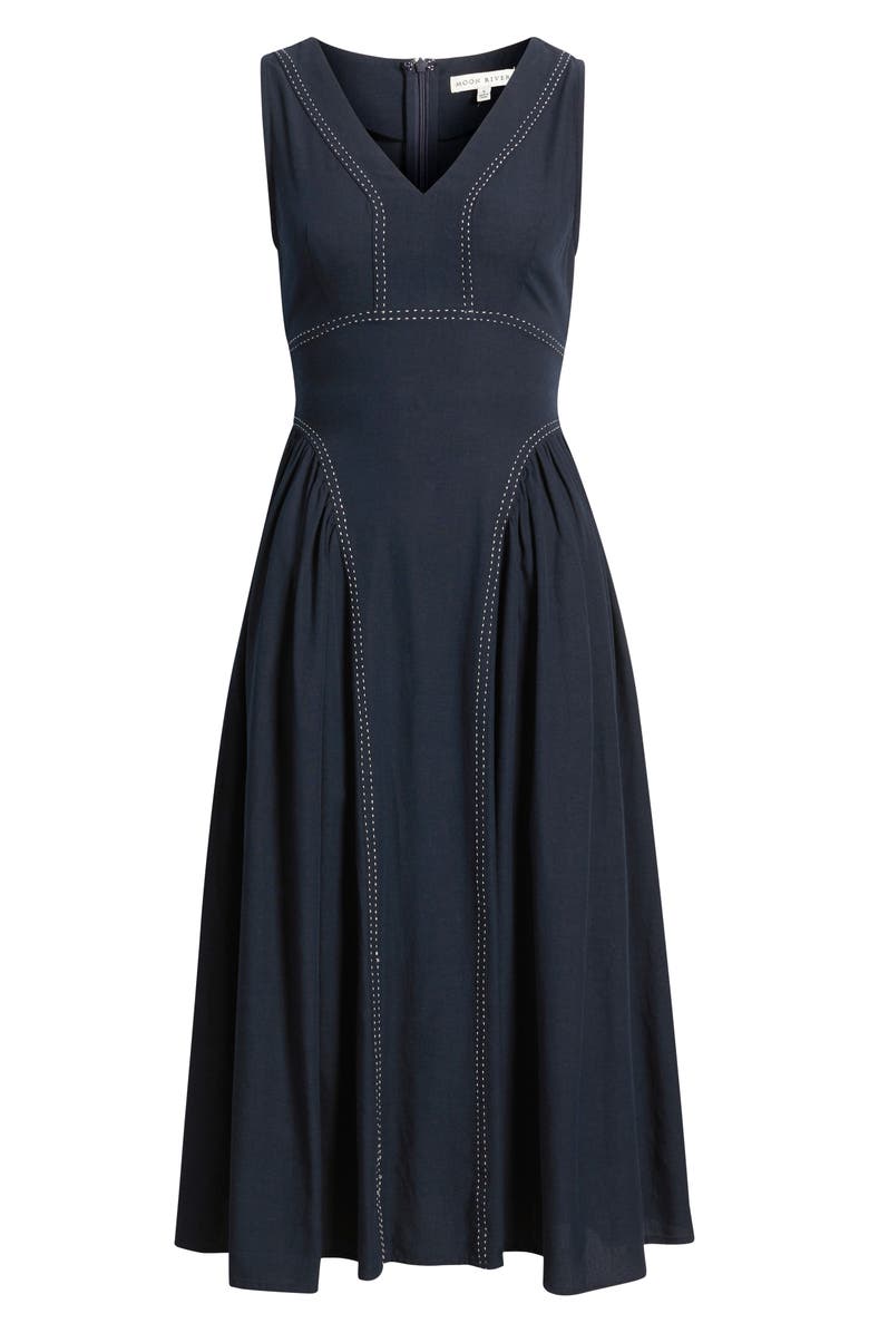 MOON RIVER Contrast Stitch Sleeveless Tie Back Dress, Alternate, color, Dark Navy