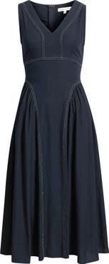 MOON RIVER Contrast Stitch Sleeveless Tie Back Dress