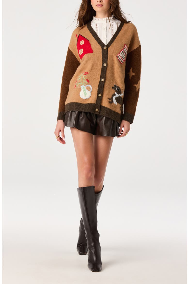 Rosalinda Intarsia Cardigan, Alternate, color, CAMEL BROWN