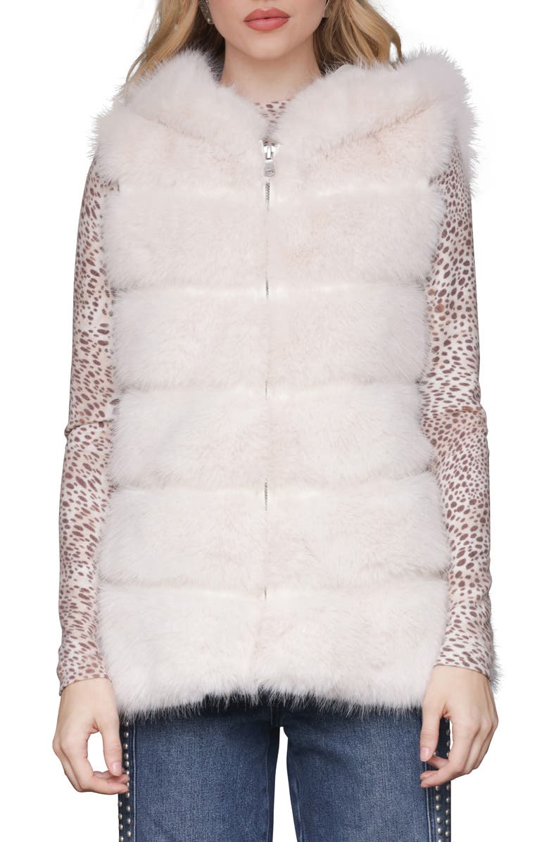 Avec Les Filles Faux Fur & Faux Leather Hooded Zip Vest, Alternate, color, Pearl
