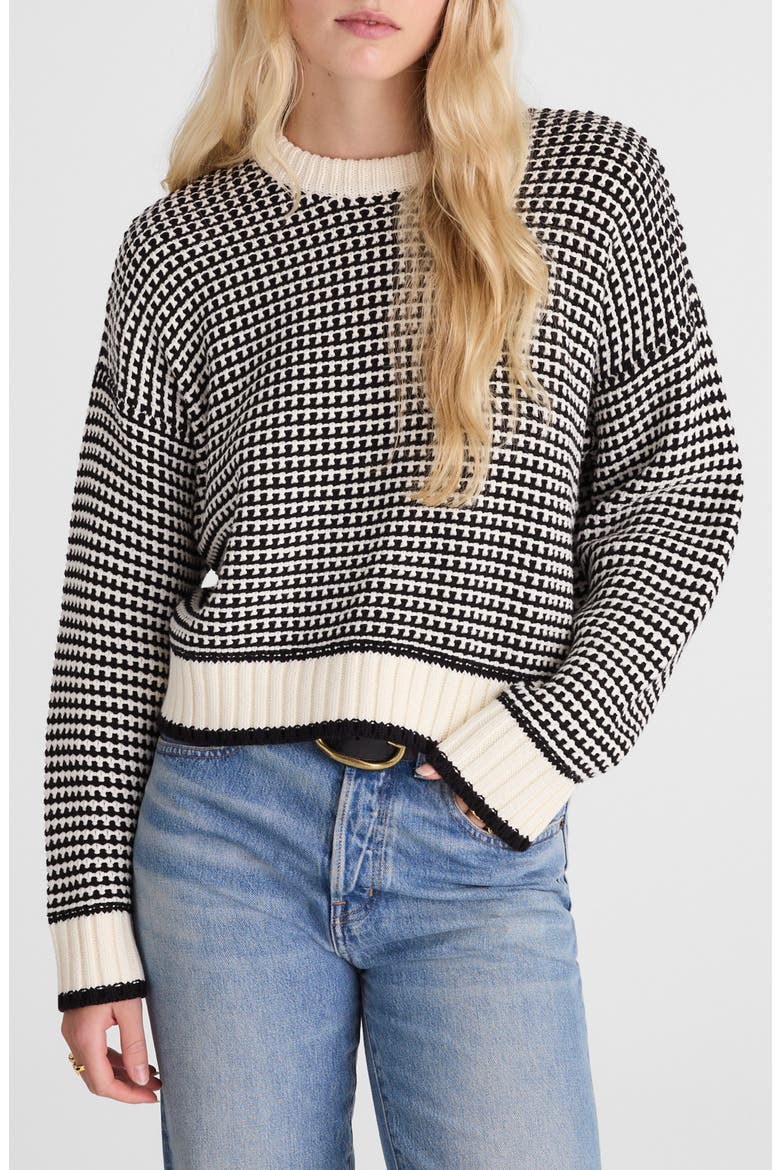 Textured Stitch Cotton Crewneck Sweater, Main, color, IVORY/BLACK