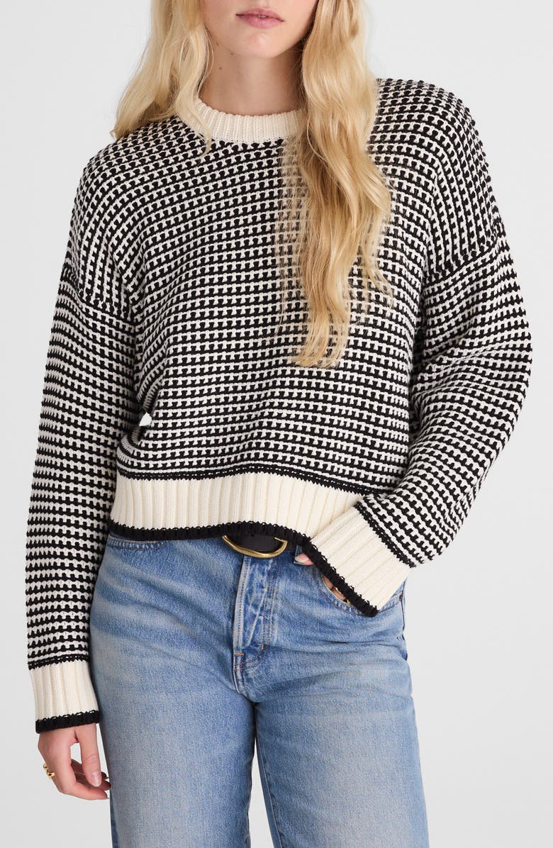 Madewell Textured Stitch Cotton Crewneck Sweater, Main, color, Ivory/Black
