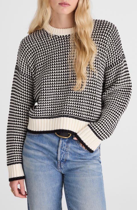 Textured Stitch Cotton Crewneck Sweater
