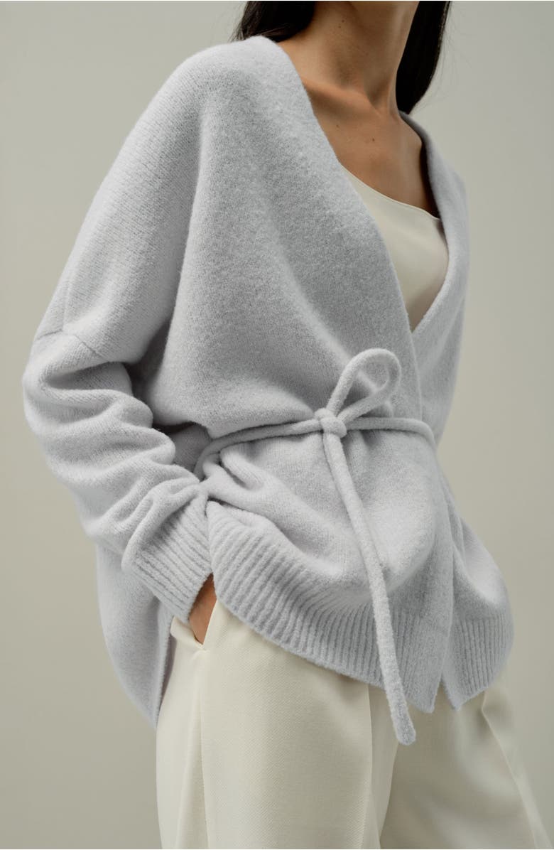 Lilysilk Bouclé Knit Silk-Cashmere Wrap Cardigan, Alternate, color, Ice