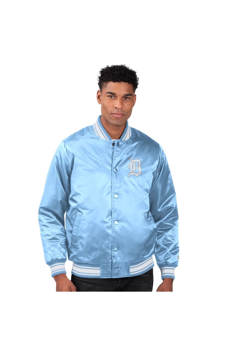 Men's Starter Light Blue Detroit Tigers Locker Room Satin Full-Snap Varsity Jacket, Alternate, color, Light Blue