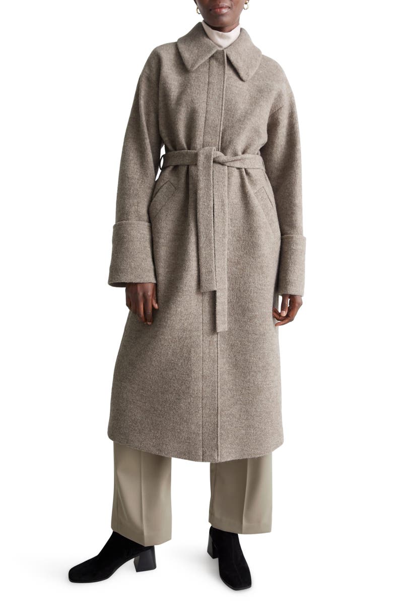 & Other Stories Relaxed Fit Belted Long Wool Coat, Main, color, 