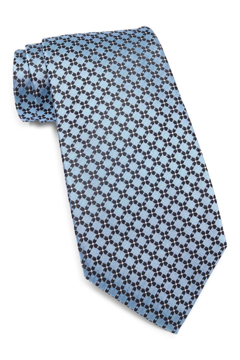 Grid Silk Tie, Main, color, BR BLU FAN