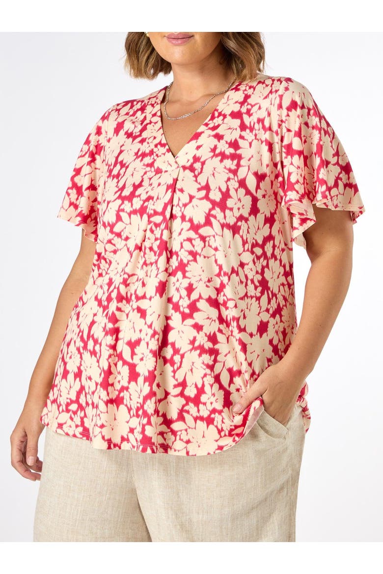 Floral Print Jersey Pleat Front Top, Alternate, color, Pink