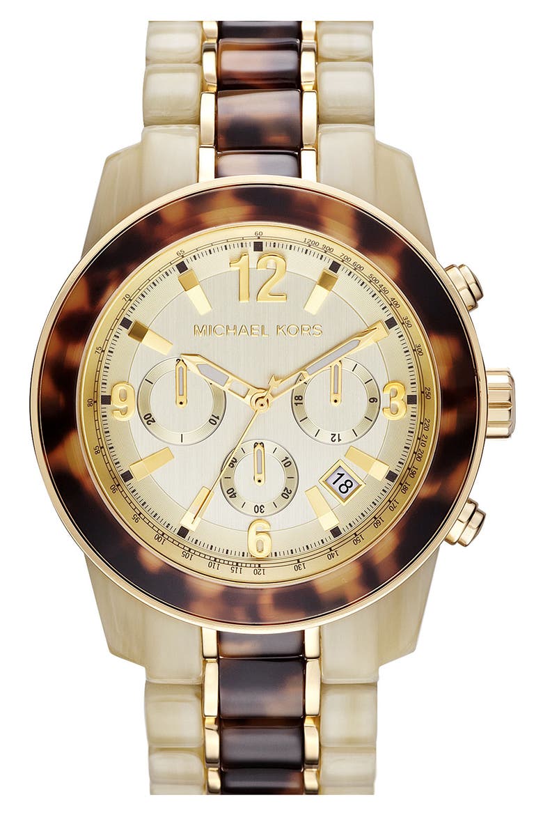 Michael Kors 'Preston' Two Tone Chronograph Bracelet Watch, 45mm, Main, color, TORTOISE/ HORN