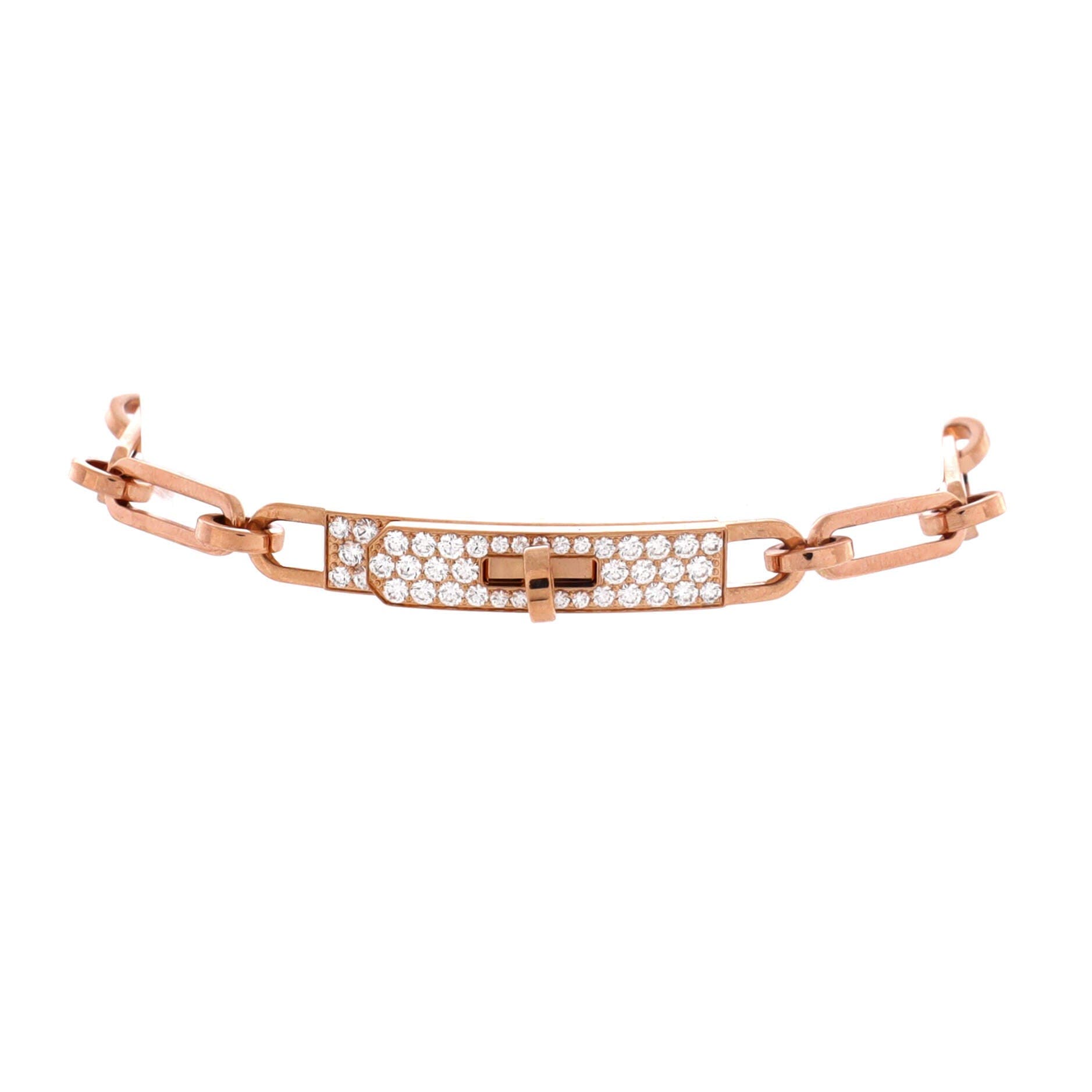Pre-Owned Hermes Kelly Chaine Bracelet 18K Rose Gold and Pave Diamonds Small, Main, color, Rose Gold