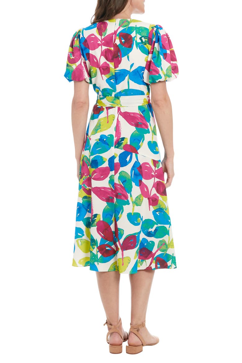 Floral Puff Sleeve Midi Dress, Alternate, color, CREAM/ BERRY