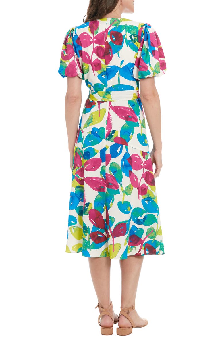London Times Floral Puff Sleeve Midi Dress, Alternate, color, Cream/ Berry