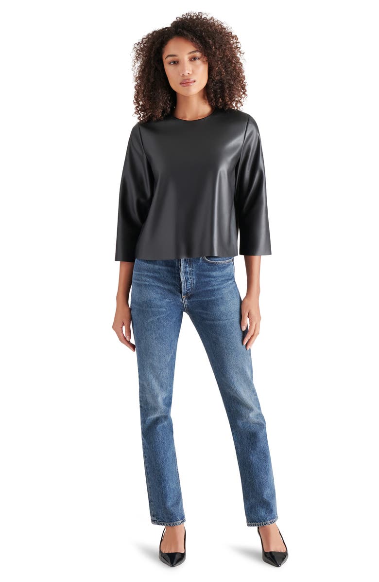 Steve Madden Dee Faux Leather Top, Alternate, color, Black