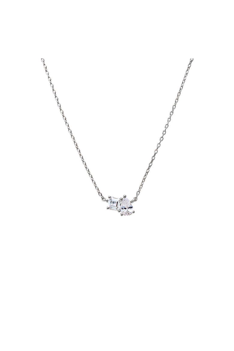 CZ Princess Cut X Baguette Pendant Necklace, Main, color, Silver