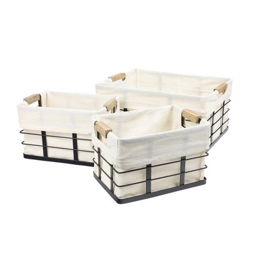 Happimess Callan Vintage Industrial Handmade Wire Metal Nesting Storage Baskets With Wood Handles An In Neutral