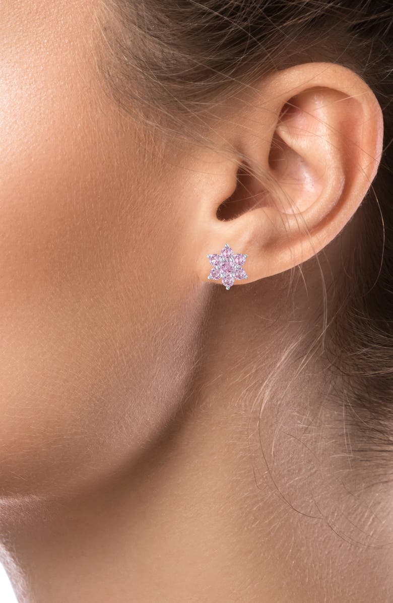 CZ by Kenneth Jay Lane Round Cubic Zirconia Flower Stud Earrings, Alternate, color, Pink/ Silver