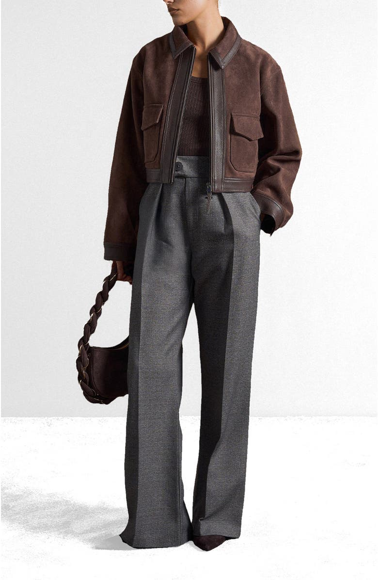 Manière De Voir Denise Suede & Pebbled Leather Jacket, Alternate, color, Brown